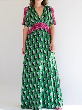 Twisted Wunder Gloria Pink/Green Geo Maxi Dress